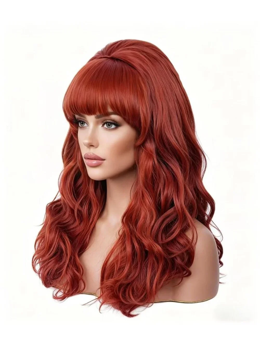 Women's Auburn Heat Resistant Synthetic Fiber Retro Long Wavy Wigs Bangs